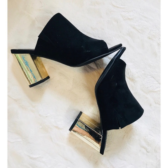 New York & Company Shoes - Gold heel black suede mules